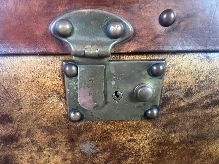 19th C. English Leather Coffee Table/Steamer Trunk