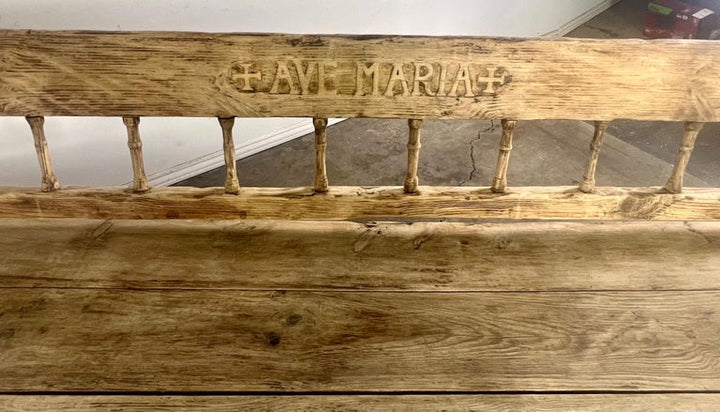 Early 19th C. Italian Carved Rustic Bench "Ave Maria"