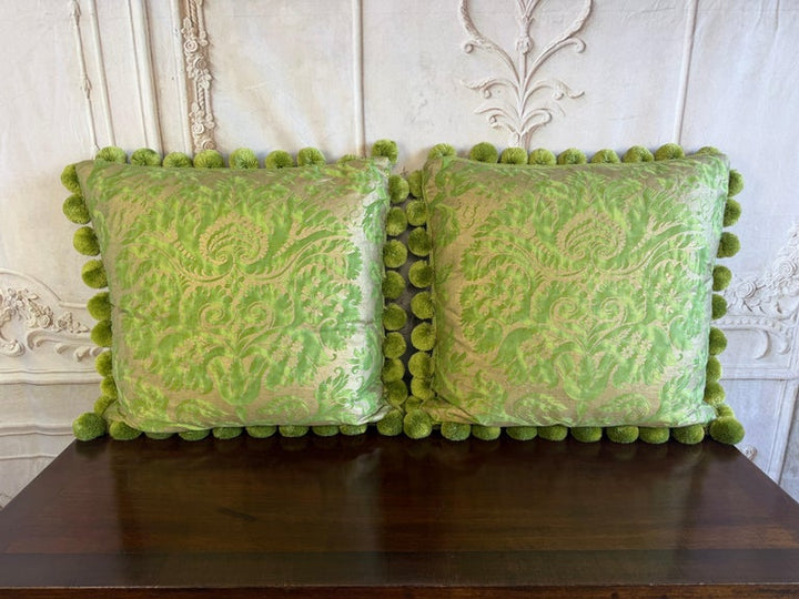Pair of Custom Venetian Mariano Fortuny Damask Pillows