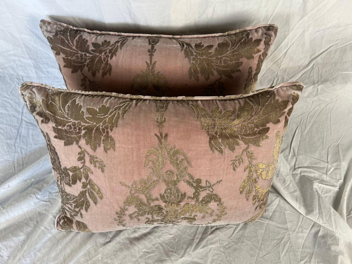 Rare Mariano Fortuny Gold Metallic Printed Velvet Pillows