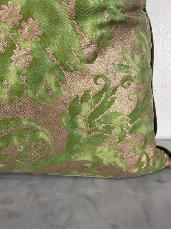 Mariano Fortuny Glicine Patterned Pillows, Moss Green &amp; Gold Damask