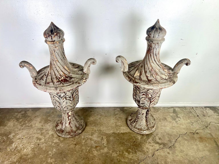 Pair of 19th C. Italian Carved Painted Finials