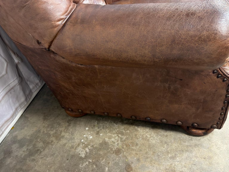 Pair of English Library Club Chairs in Hand-Finished Cognac Leather