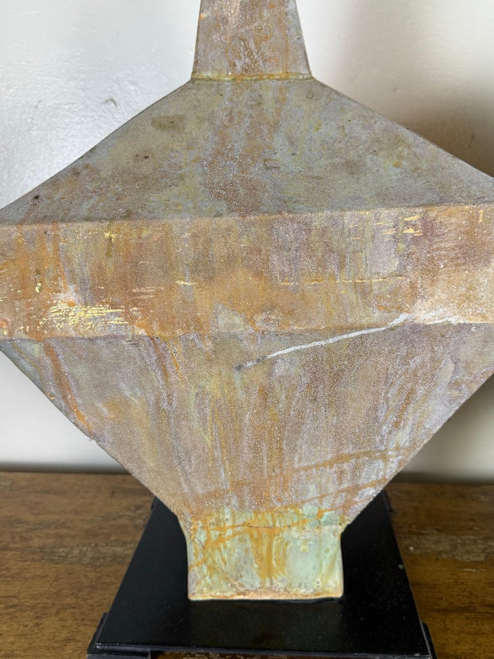 Pair of Large Patinated Zinc Architectural Finials Mounted on Iron Bases
