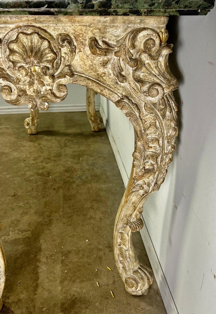 French Carved Louis XV Style Console with Marble Top