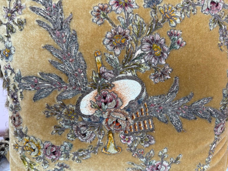 19th C. Metallic & Chenille Embroidered Velvet Pillow by Melissa Levinson
