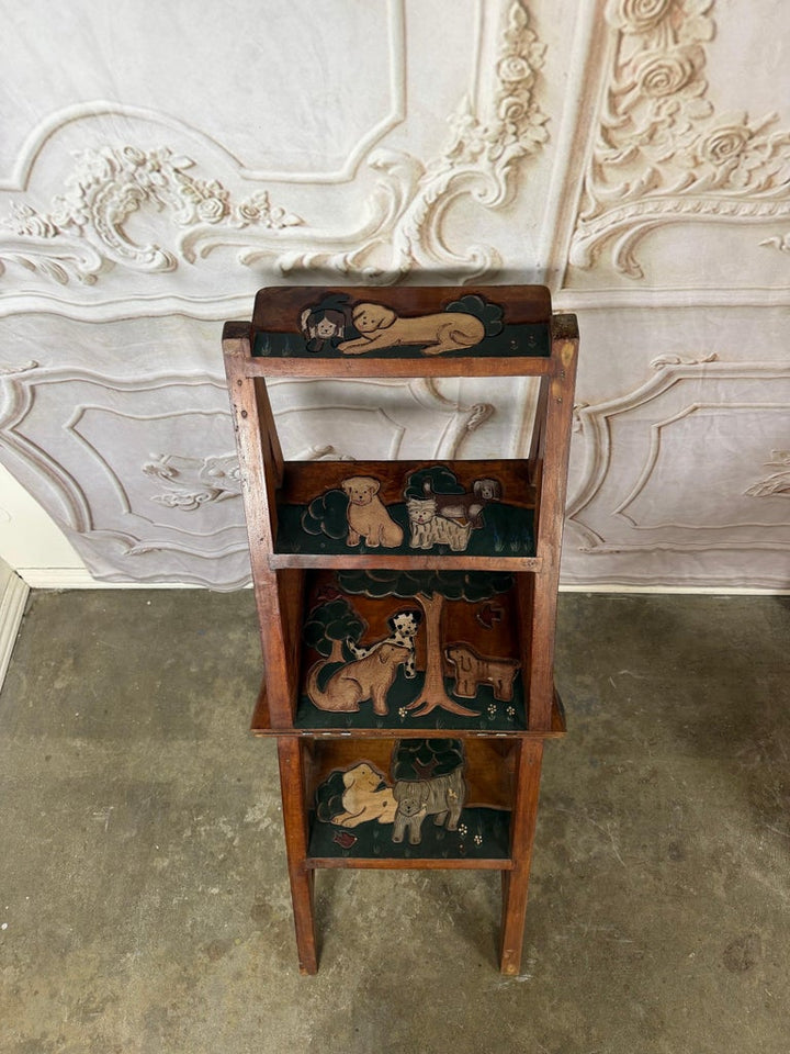 Pair of Hand-Painted Convertible Library Step Ladder Chairs with Dog Motif