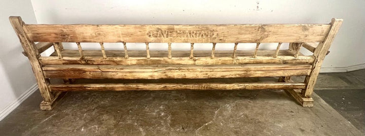 Early 19th C. Italian Carved Rustic Bench "Ave Maria"