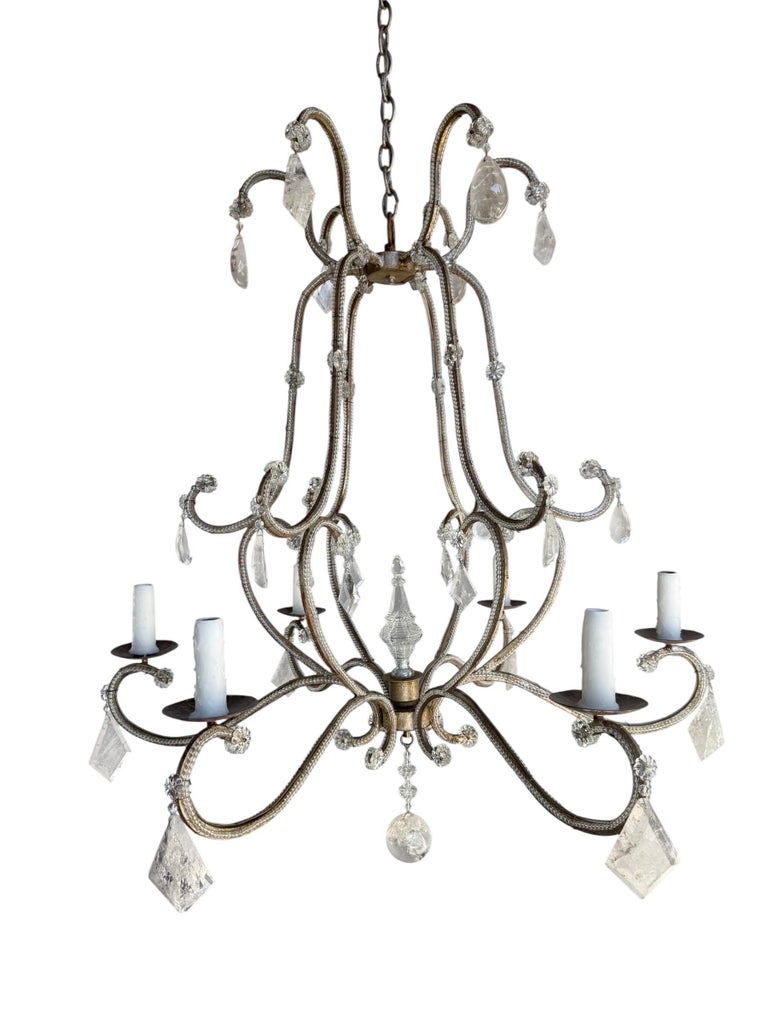 Elegant Rock Crystal and Iron Six-Light Chandelier