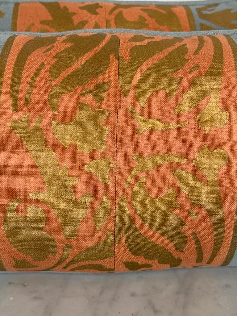 Nomi Stenciled Linen Lumbar Pillows in Celeste Blue, USA