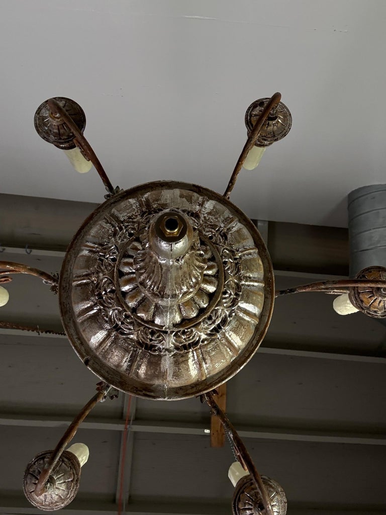 Italian Silvered Wood and Iron Six-Light Chandelier
