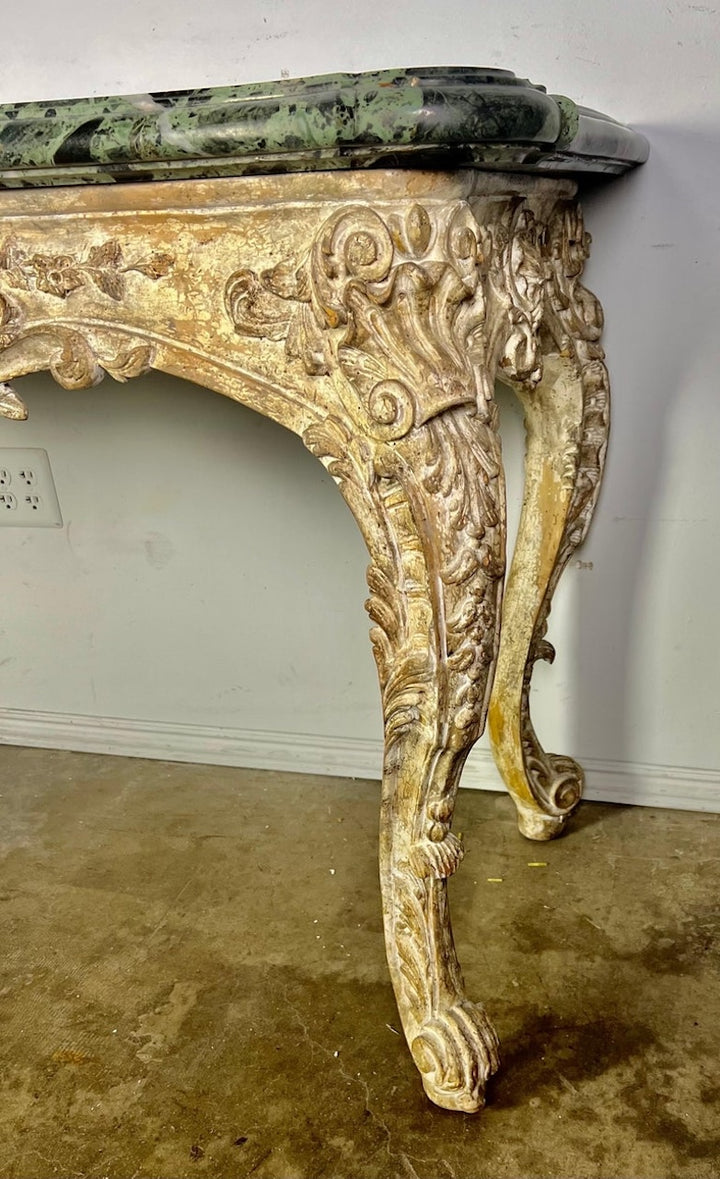 French Carved Louis XV Style Console with Marble Top