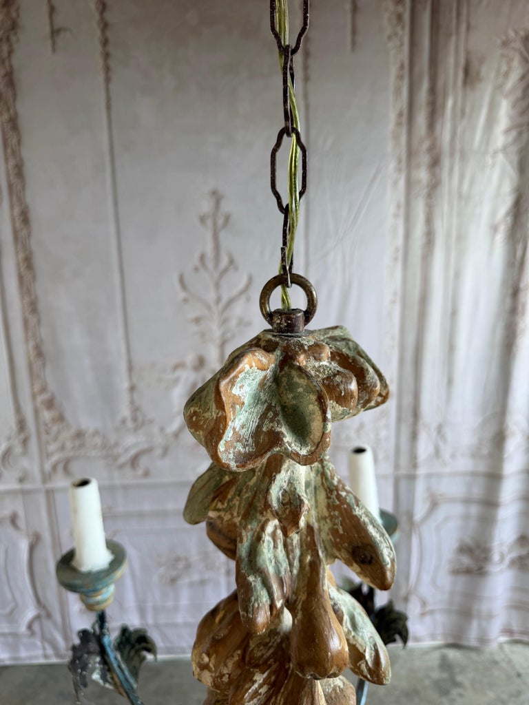 Italian Rococo Painted Wood & Iron 6-Light Chandelier with Fruit Garland