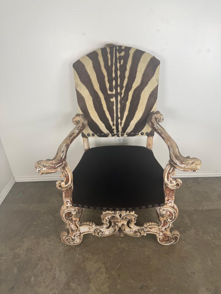 19th Century Italian Armchair with Zebra Upholstery