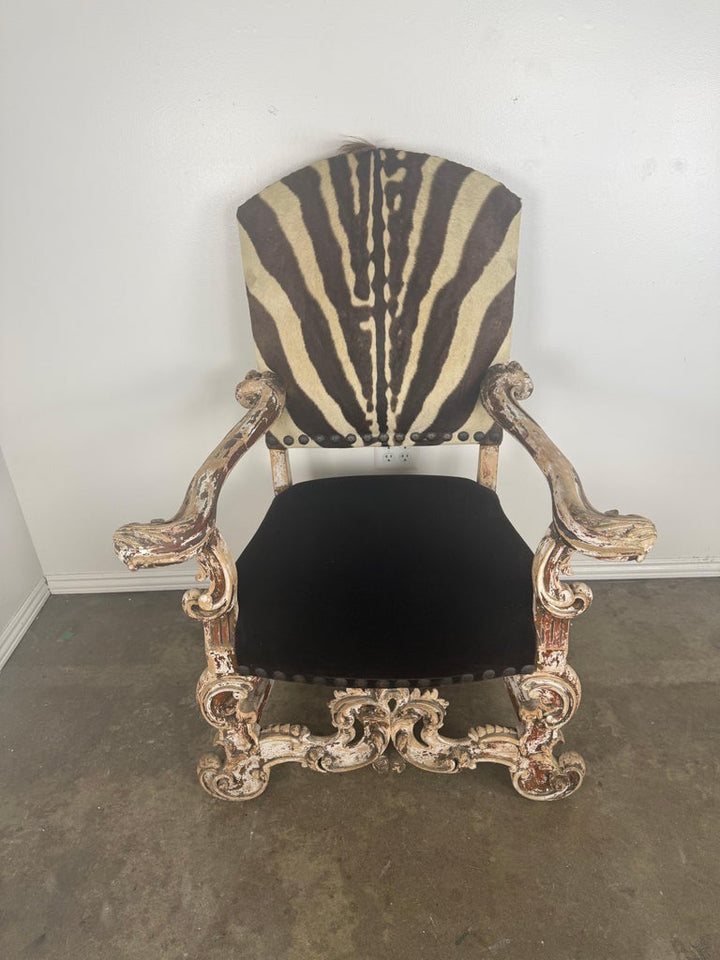 19th Century Italian Armchair with Zebra Upholstery