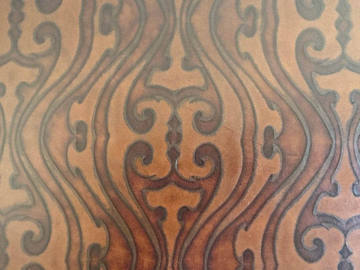 Large Embossed Leather Ottoman with Bun Feet