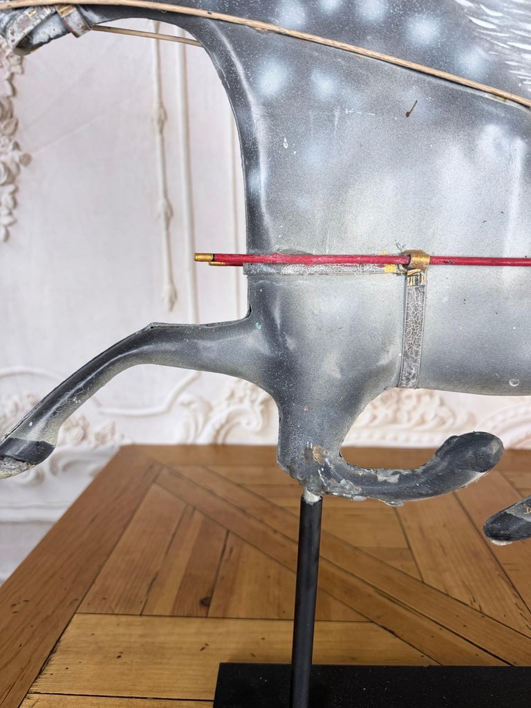 American Folk Art Painted Metal Horse & Sulky Weathervane