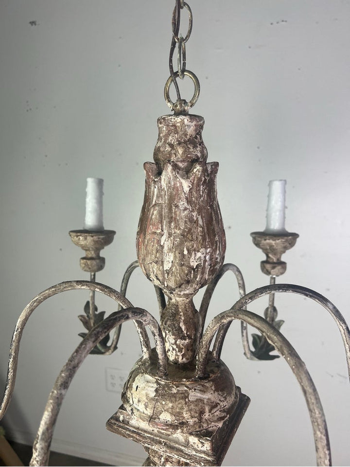 Italian 6-Light Carved Wood Chandelier C. 1930's