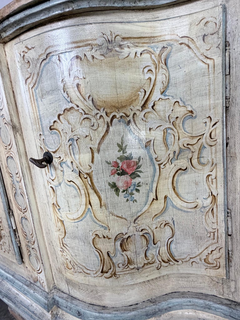 Italian Rococo Painted Serpentine Credenza with Floral Cartouches