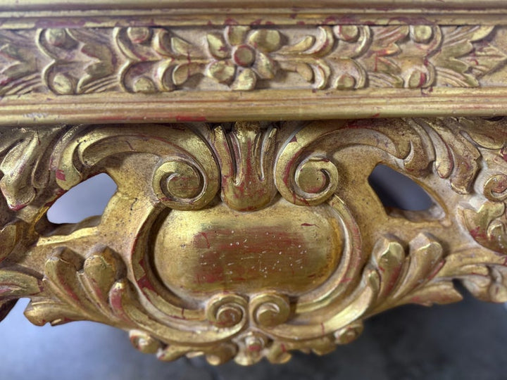 Baroque-Style 22K Gold Leaf Carved Coffee Table with Black Stone Top