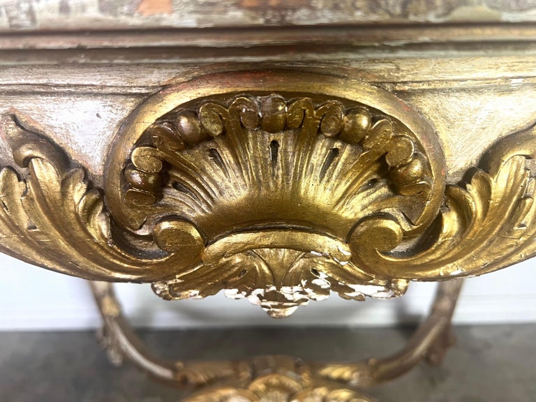 19th C. French Painted & Parcel Gilt Table w/ Marble Top