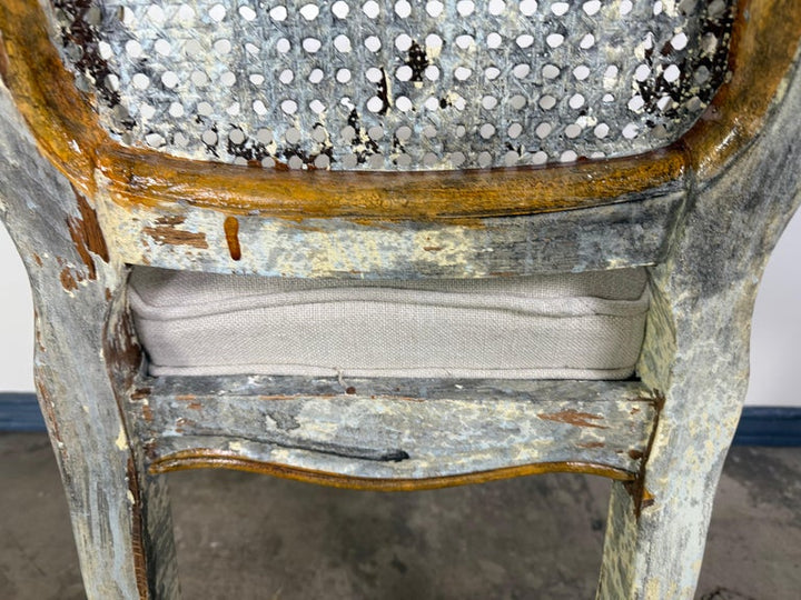 Set of 8 Distressed French Louis XV Style Dining Chairs with Cane Backs