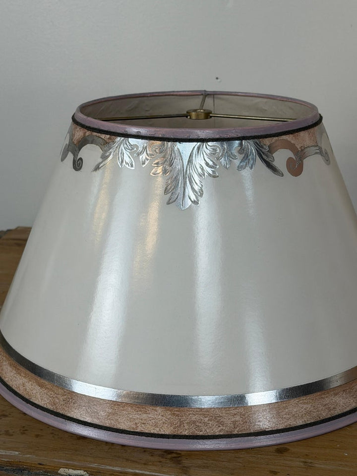 Pair of Murano Pink and Gold Glass Table Lamps w/ Coordinating Parchment Shades