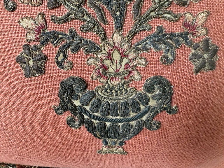 Pair of 19th C. Metallic & Chenille Appliqued Pillows