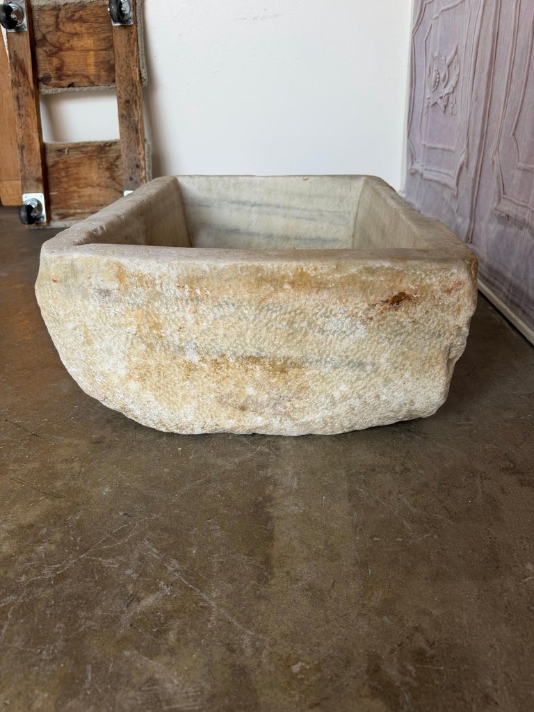 Antique Hand-Carved Stone Farmhouse Sink Basin with Rustic Architectural