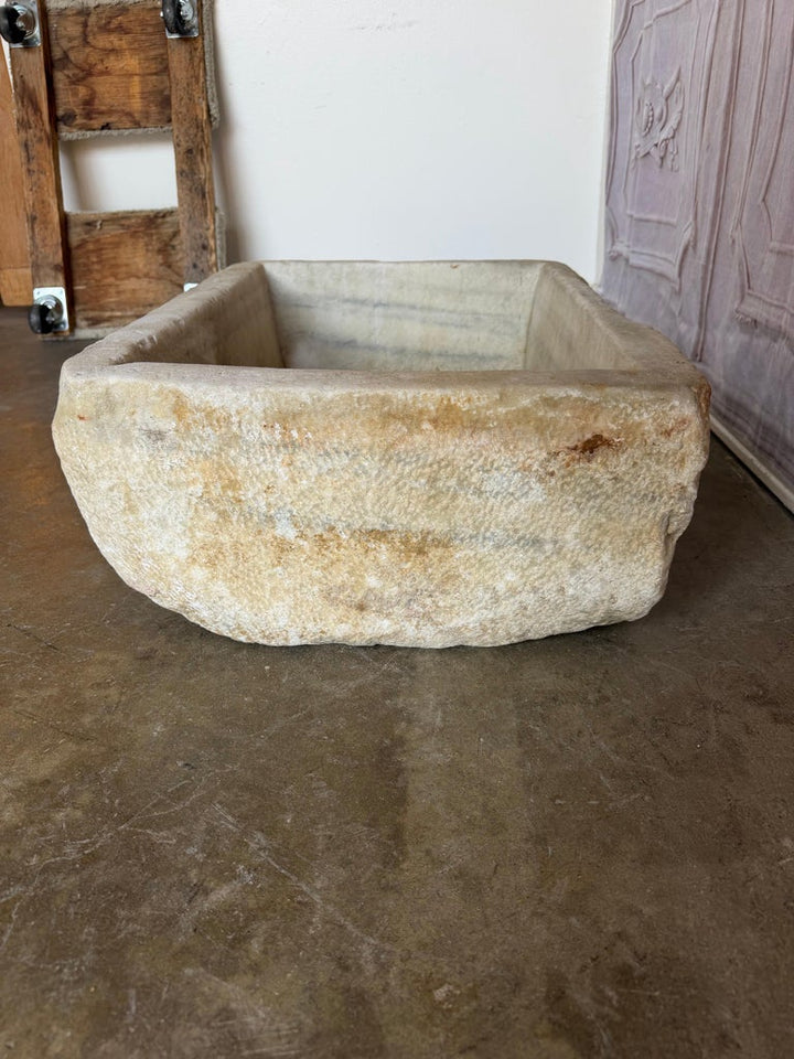 Antique Hand-Carved Stone Farmhouse Sink Basin with Rustic Architectural