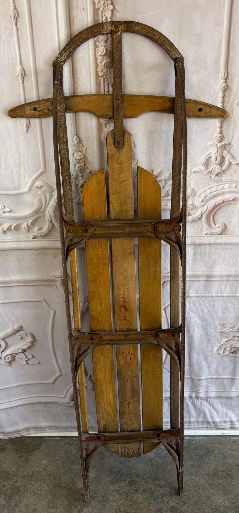 Antique American Wooden Sled with Original Red Graphics