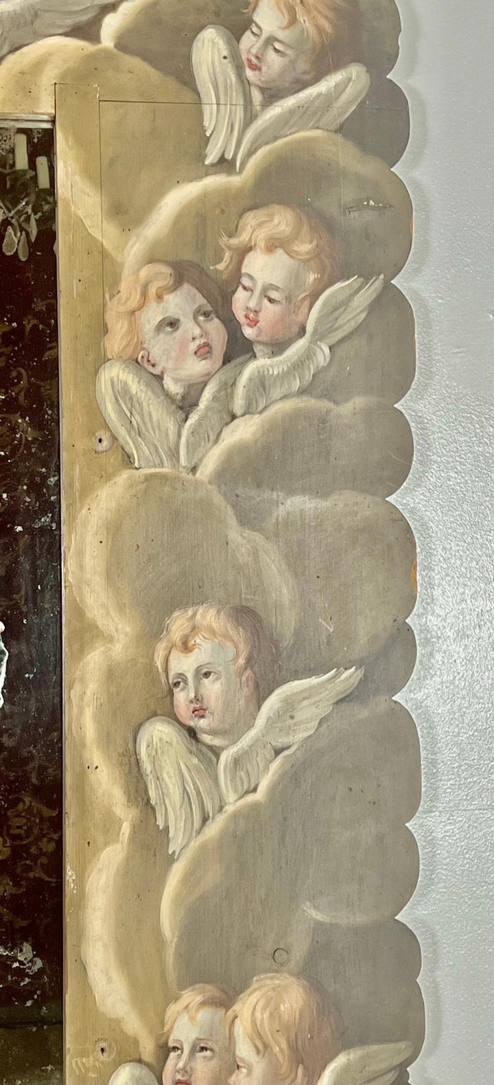 19th Century Italian Hand Painted Mirror with Winged Angels