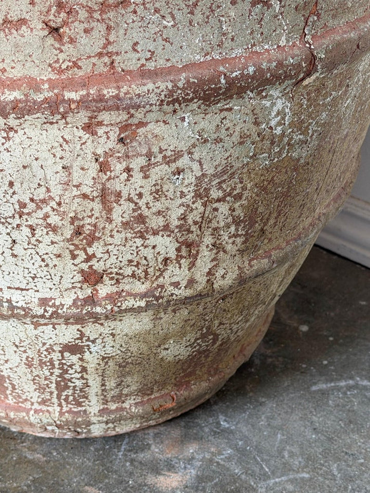 Monumental Ribbed Terracotta Planter with Heavily Distressed Patina