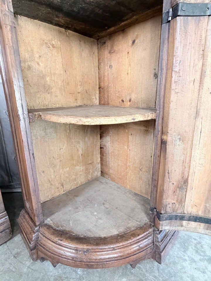 Pair of 18th Century Italian Walnut Corner Cabinets