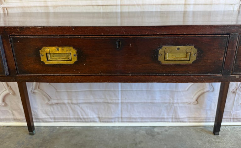 Antique English Campaign Console Desk - 3 Drawer Military Writing Table