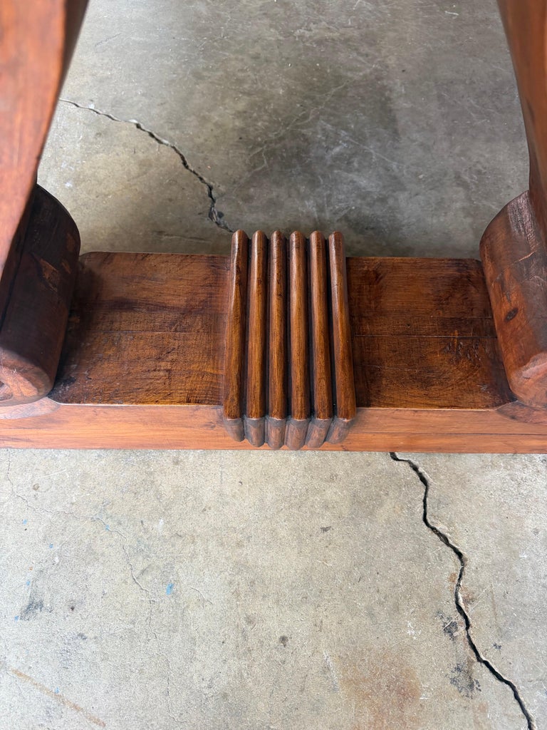 Spanish Colonial Revival Walnut Dining Table with Hand-Carved Scrollo