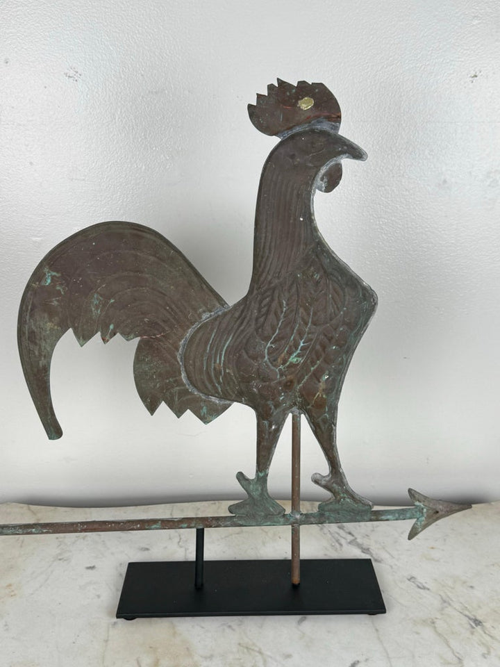 Rooster Copper Weathervane on Iron Base