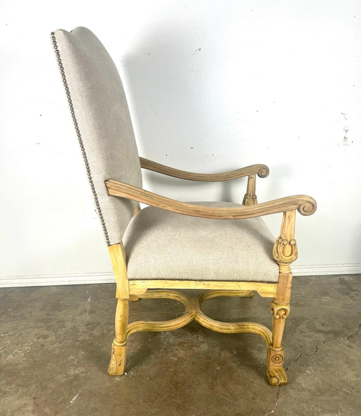 Set of Ten French Provincial Linen Upholstered Dining Chairs