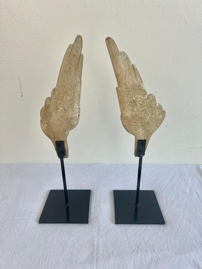 Pair of Wood Carved Wings on Iron Bases