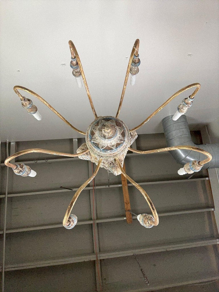 18th Century-Style Italian Carved Wood and Gilt Six-Light Chandelier