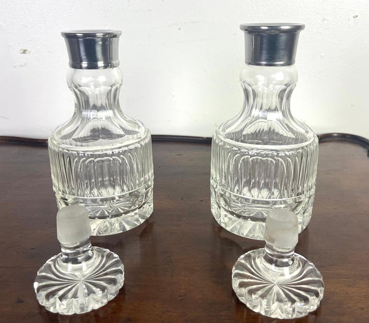 Pair of Cut Crystal & Silver Decanters C. 1930's