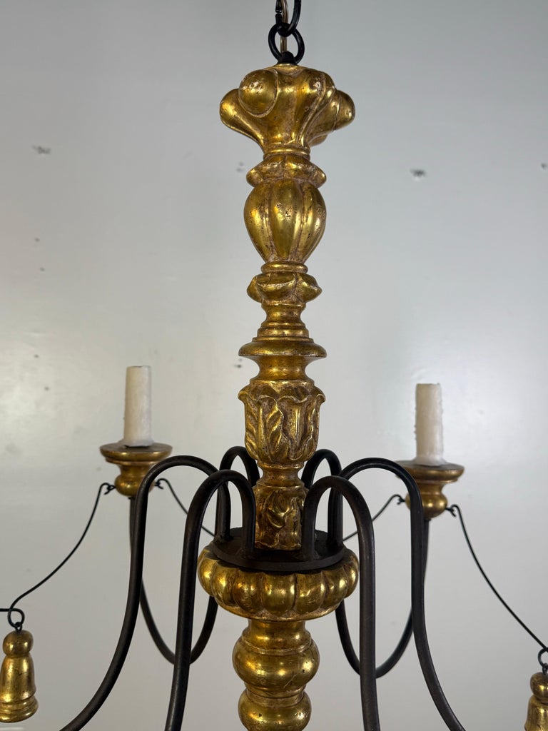Paul Ferrante Gilt and Iron Six-Light Chandelier, 20th Century