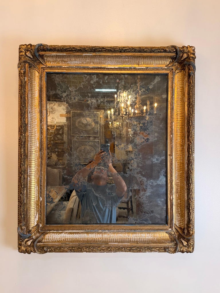 19th Century French Louis Philippe Giltwood Mirror with Original Mercury Glass