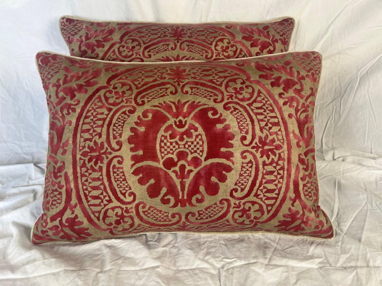 Pair of Orsini Patterned Fortuny Textile Pillows w/ Velvet Backs