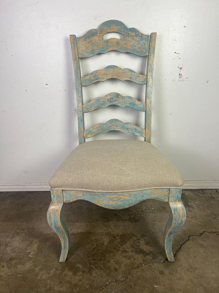 Set of Eight French Painted Ladder Back Dining Chairs