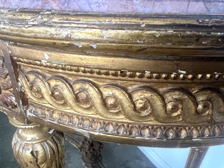 19th Century Louis XVI Style Gilt Wood Table w/ Marble Top