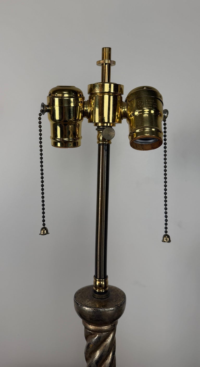 Pair of Italian Baroque Barley Twist Table Lamps - Silvered and Giltwood