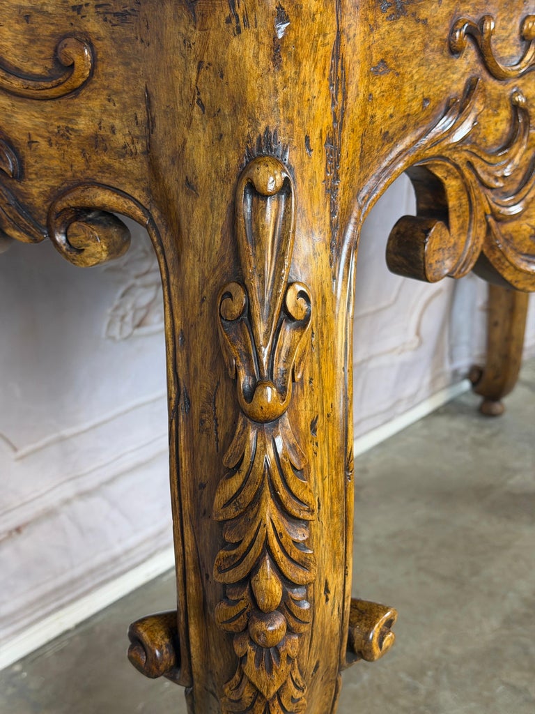 Italian Rococo Style Hand- Carved Walnut Console Table