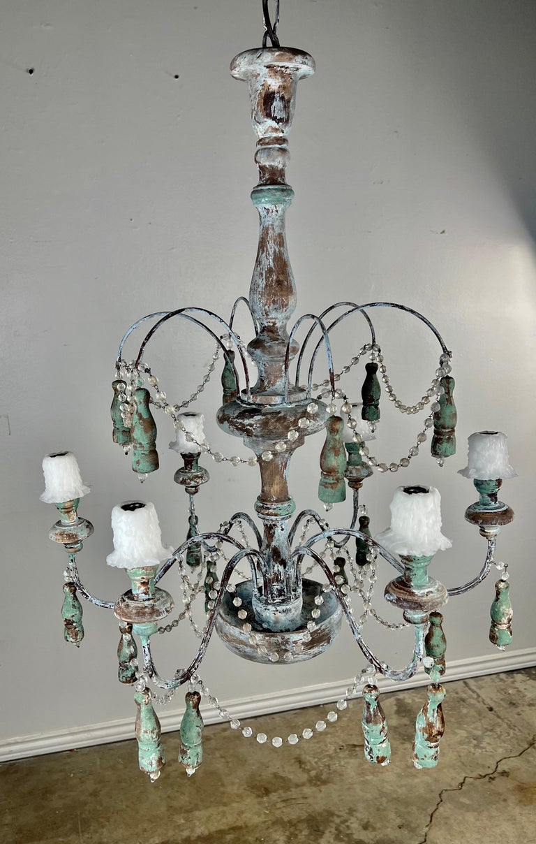 Aqua Painted French Six Light Chandelier by MLA