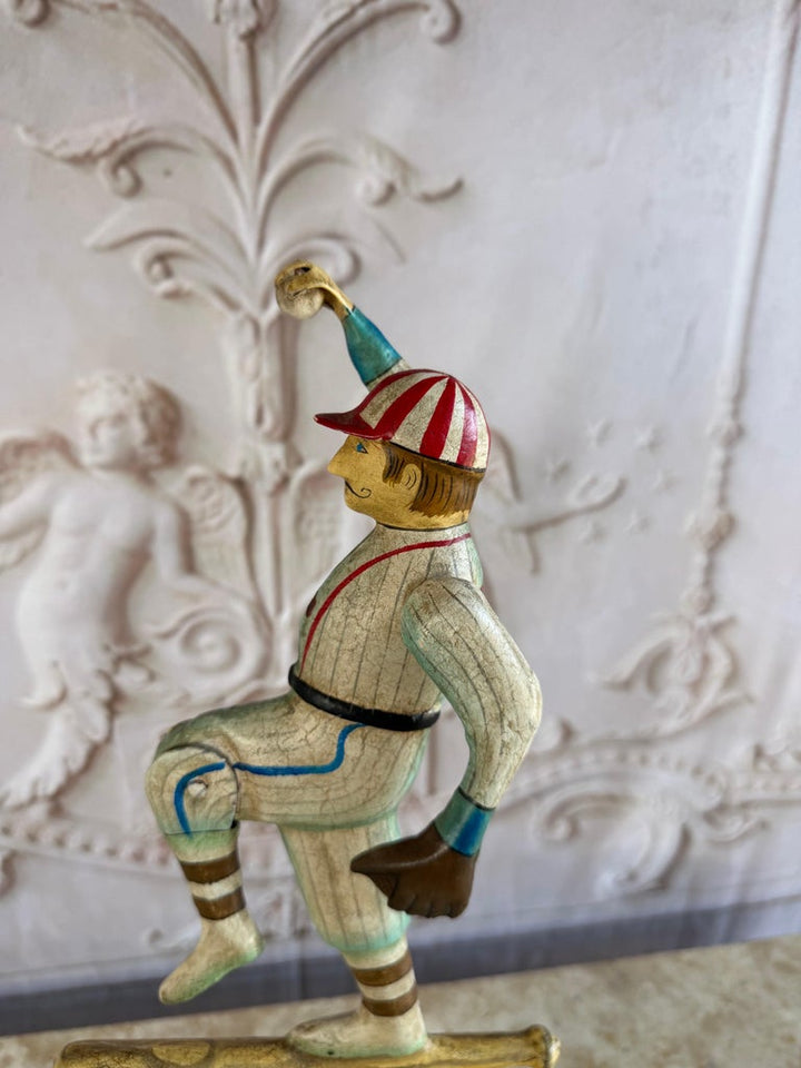 Vintage Folk Art Balancing Baseball Player Kinetic Sculpture